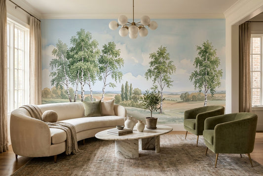 Green Birch Meadow Wallpaper Mural - 1