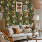 Vintage Floral Bouquet Green Mural Wallpaper