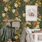 Vintage Floral Bouquet Green Mural Wallpaper