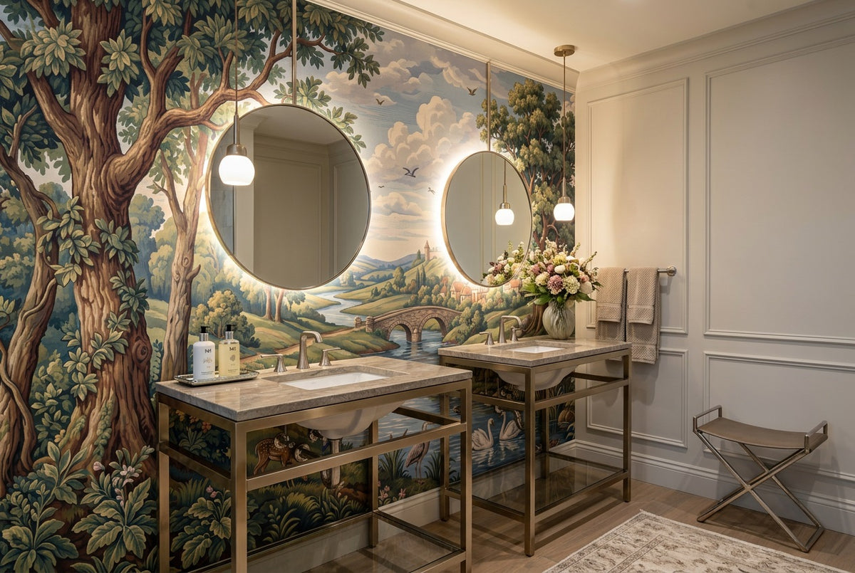 Green Deer River Countryside Wallpaper Mural - 4