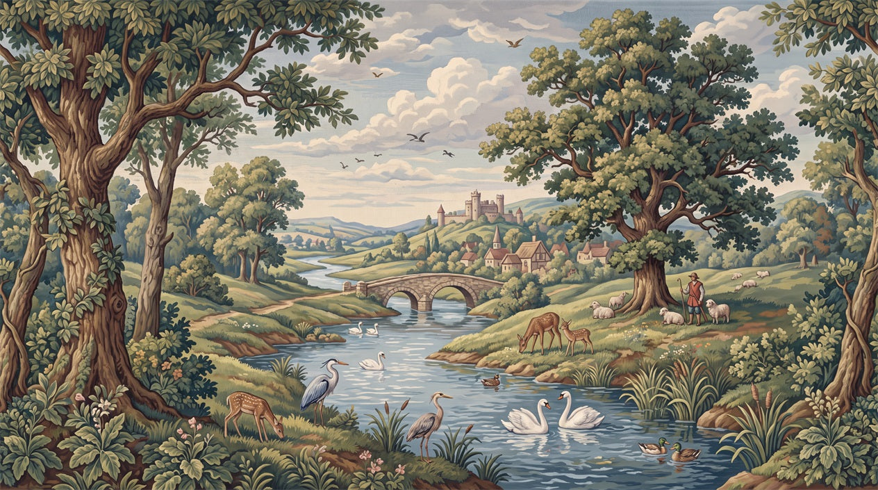 Green Deer River Countryside Wallpaper Mural - 2