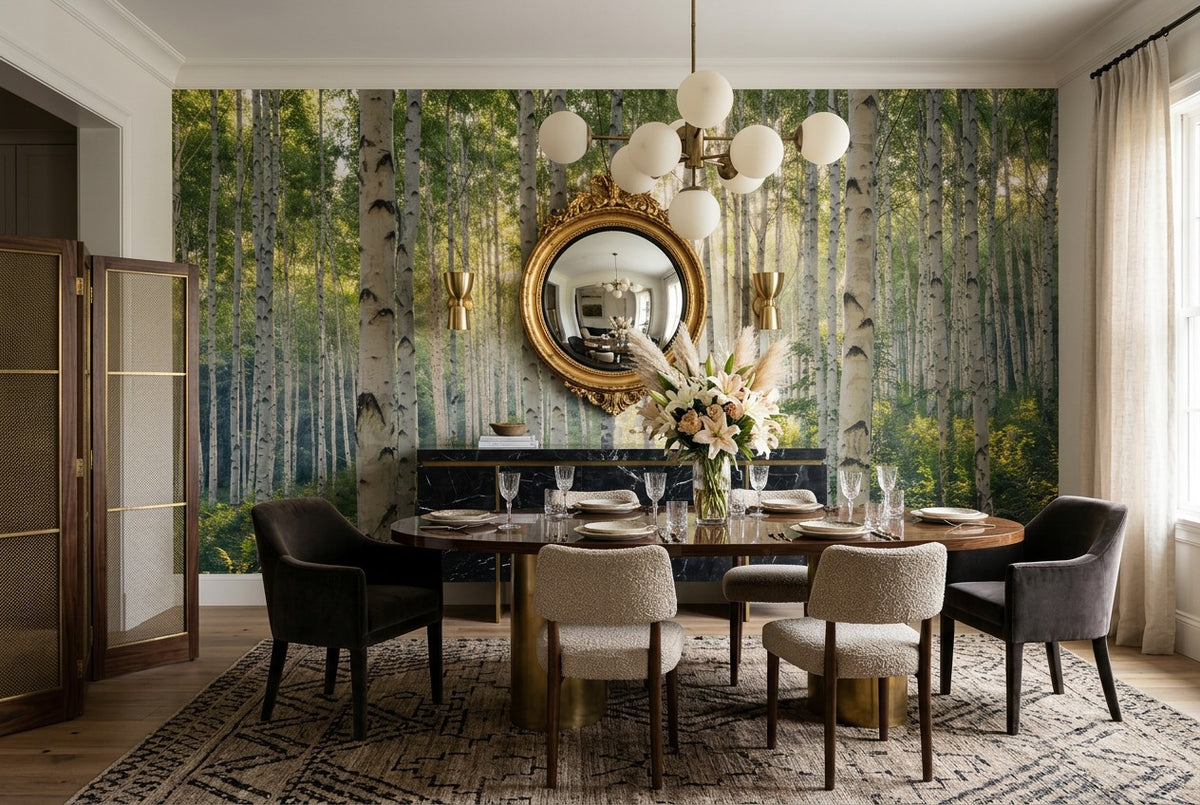 Green Tree Birch Forest Wallpaper Mural room scene