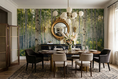 Green Tree Birch Forest Wallpaper Mural room scene