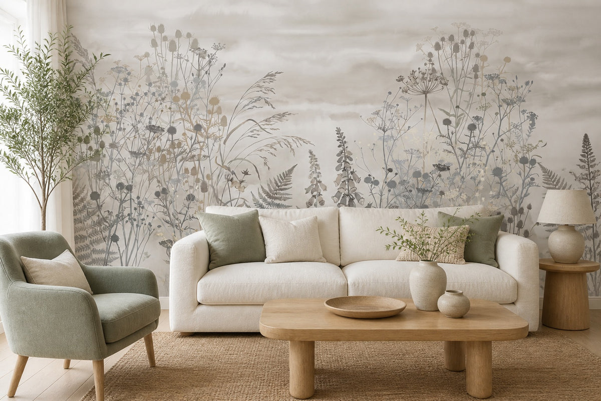 Green Mist Meadow Wallpaper Mural - 1