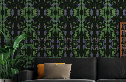 Mural wallpaper with green flower bushes, perfect for decorating the living room.
