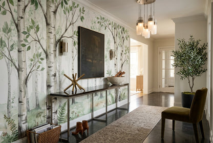 Natural Green Birch Forest Wallpaper Mural room scene