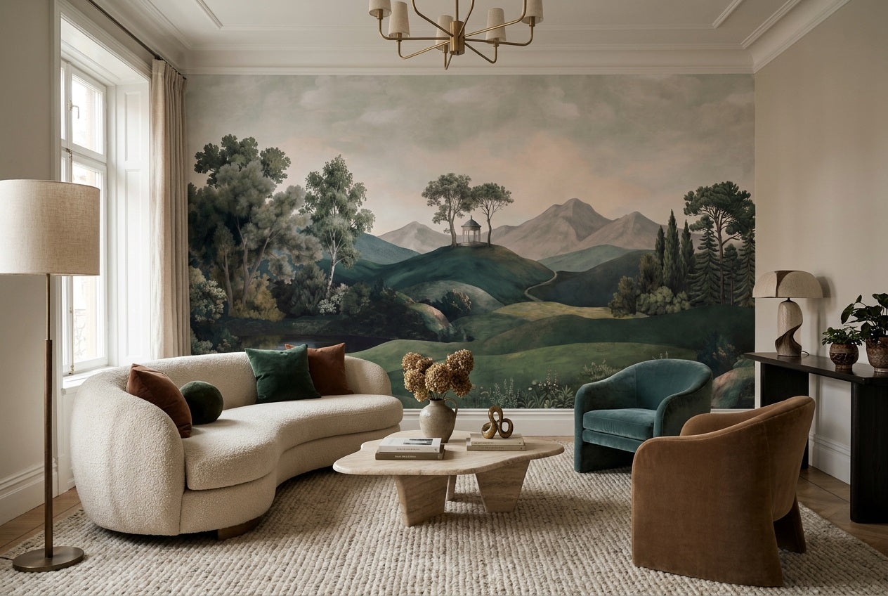 Green Rolling Hills Forest Wallpaper Mural - 6