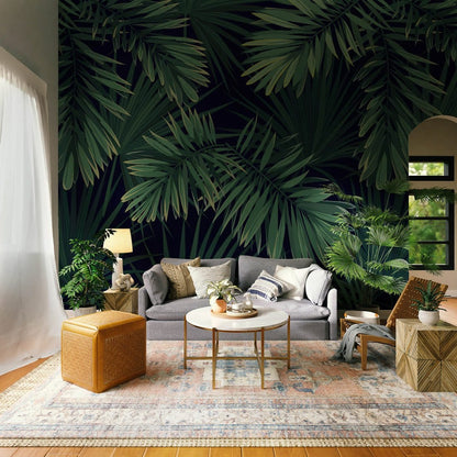 Wallpaper Mural with Green Leaves for the Living Room
