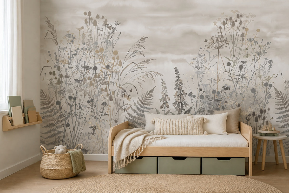 Green Mist Meadow Wallpaper Mural - 5