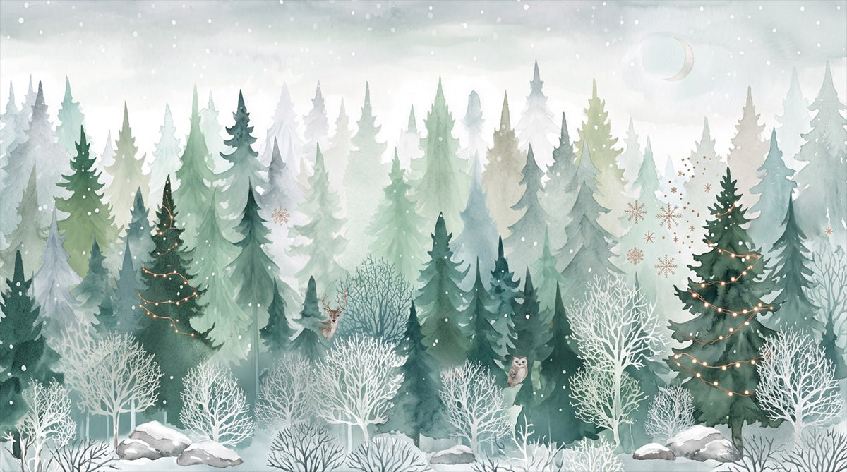 Green Snowy Winter Forest Wallpaper Mural