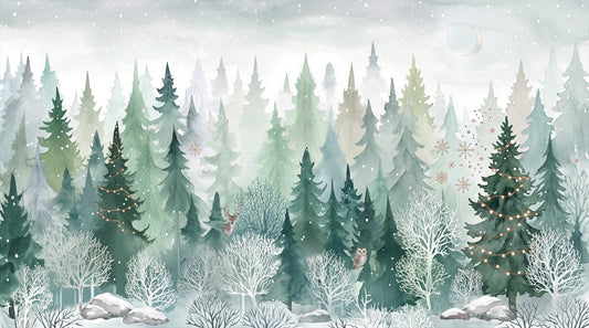 Green Snowy Winter Forest Wallpaper Mural