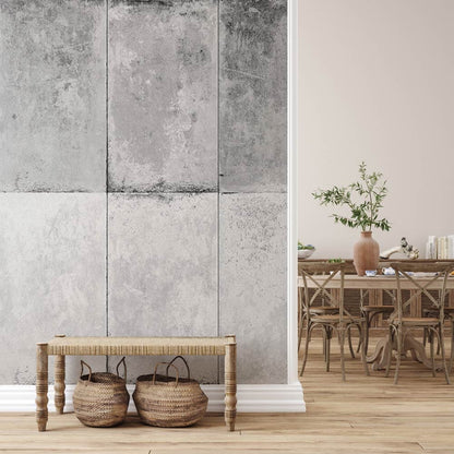 a lounge with a unique wall mural design
