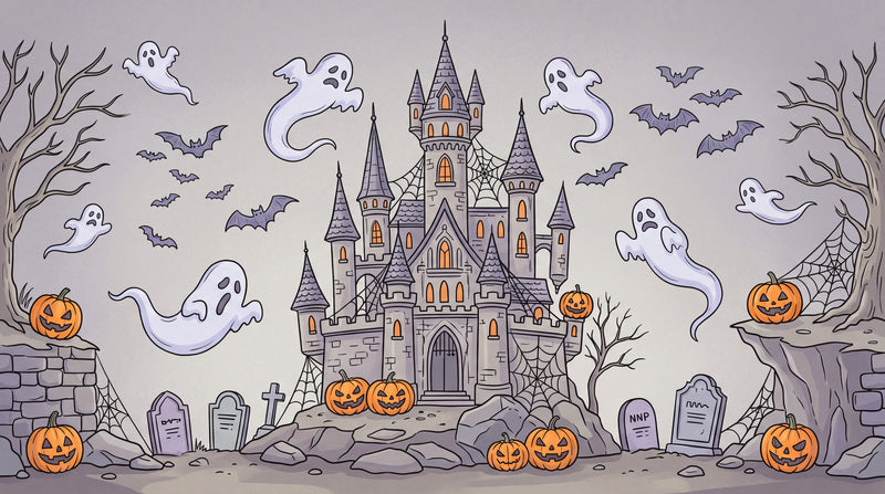 Ghosts Haunted Castle Bats and Pumpkins Halloween Wallpaper Mural