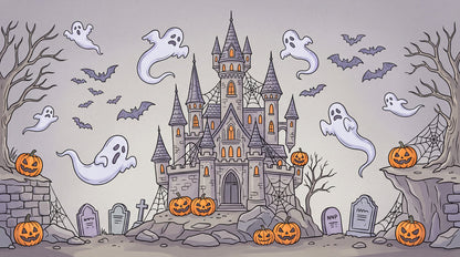 Ghosts Haunted Castle Bats and Pumpkins Halloween Wallpaper Mural - image 2