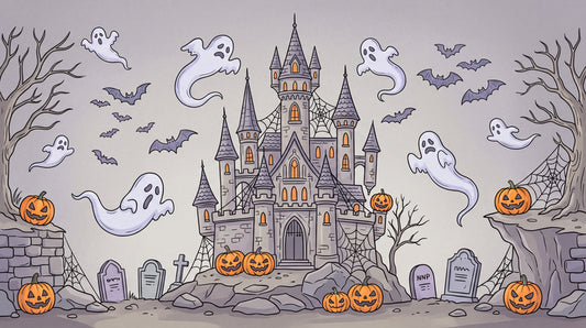 Ghosts Haunted Castle Bats and Pumpkins Halloween Wallpaper Mural - image 2