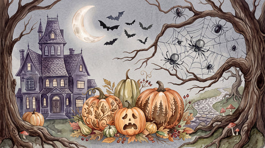 Haunted Mansion Pumpkins Bats and Spiders Halloween Wallpaper Mural - image 2