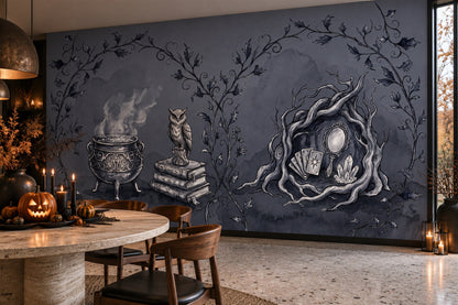 Cauldron Owl Books Vines and Crystal Ball Halloween Wallpaper Mural - image 1