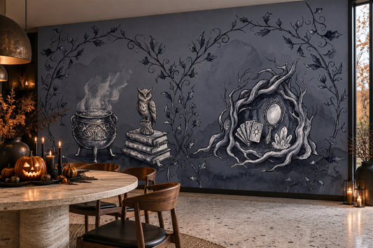 Cauldron Owl Books Vines and Crystal Ball Halloween Wallpaper Mural - image 1