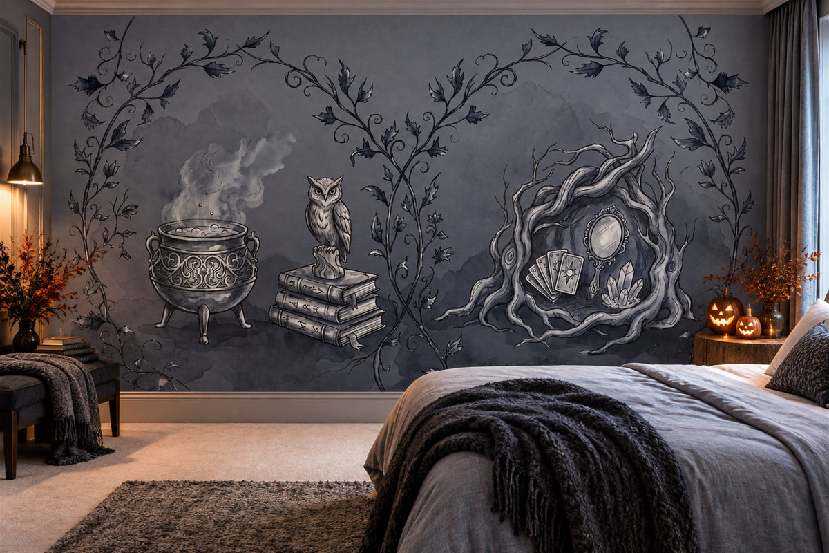 Cauldron Owl Books Vines and Crystal Ball Halloween Wallpaper Mural - image 3