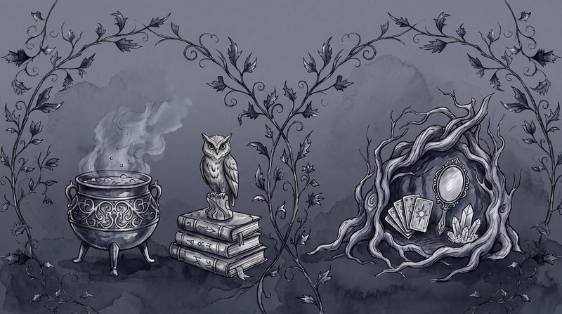 Cauldron Owl Books Vines and Crystal Ball Halloween Wallpaper Mural