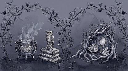 Cauldron Owl Books Vines and Crystal Ball Halloween Wallpaper Mural - image 2