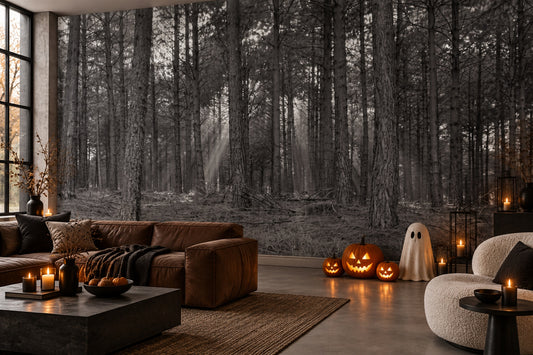 Monochrome Pine Forest Halloween Wallpaper Mural - image 1