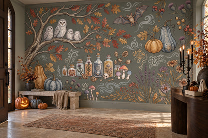 Owls Pumpkins and Potions Halloween Wallpaper Mural - image 4