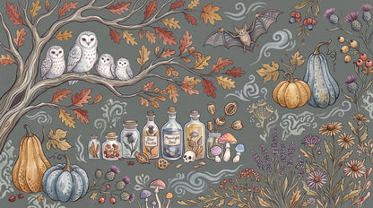 Owls Pumpkins and Potions Halloween Wallpaper Mural - image 2