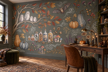 Owls Pumpkins and Potions Halloween Wallpaper Mural - image 3