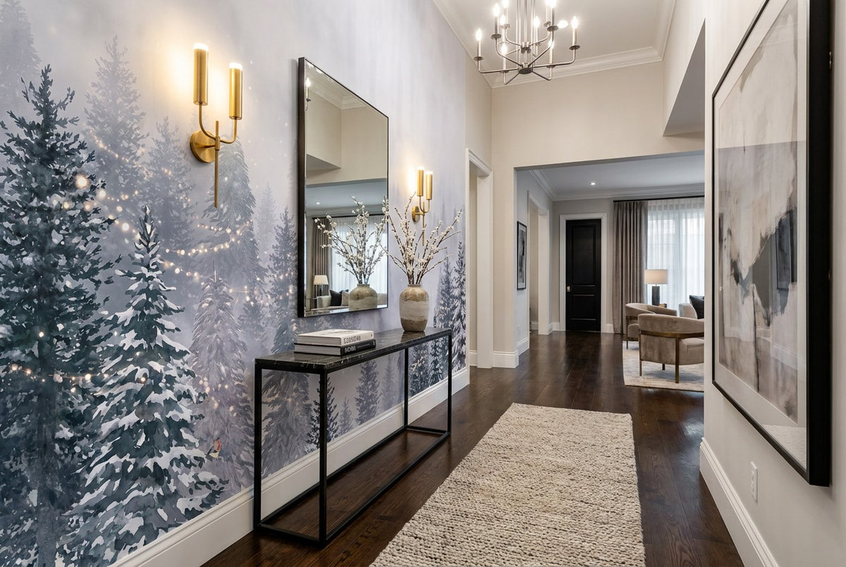 Light Blue Winter Forest Wallpaper Mural