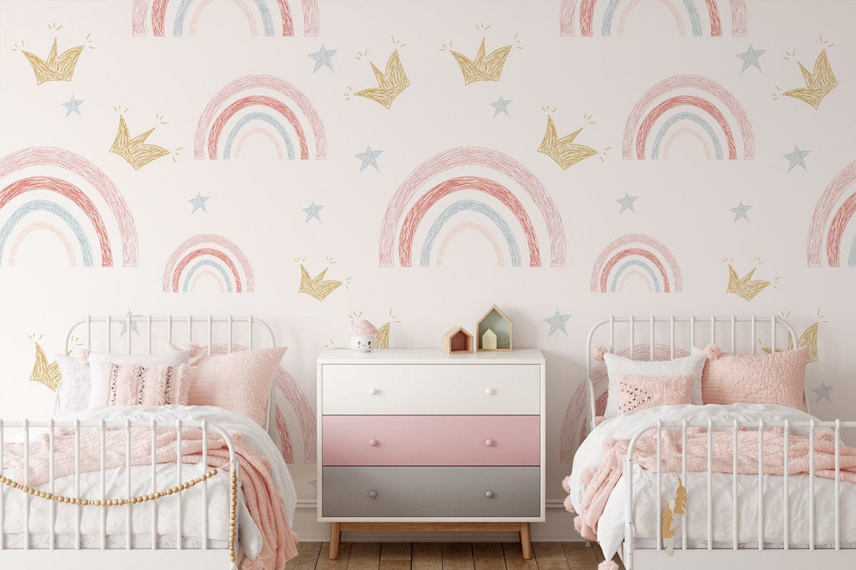 Charming Pastel Rainbow Nursery Mural Wallpaper