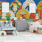 A wall mural with adorable lambs, each with their own distinct personalities, is a cheery way to decorate a child's bedroom.