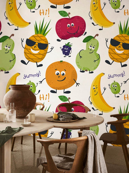 Food and drink wallpaper murals in vibrant colors with patterns of beautiful fruits