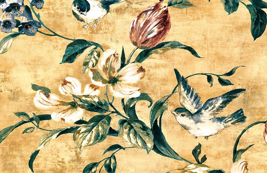 Vintage Botanical Bird Floral Wallpaper Mural