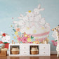 Whimsical Bunny Floral Kids Mural Wallpaper