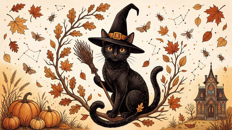 Black Cat Witch Hat Pumpkins and Autumn Branches Halloween Wallpaper Mural - image 2