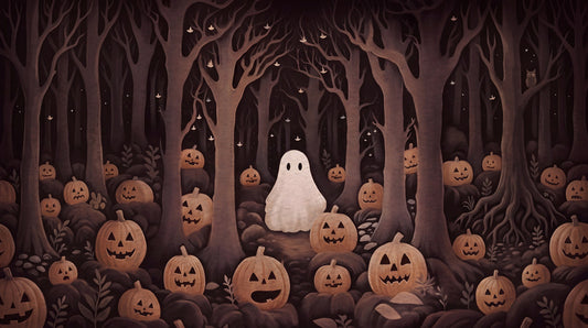 Ghost and Jack O Lanterns in Dark Forest Halloween Wallpaper Mural - image 2