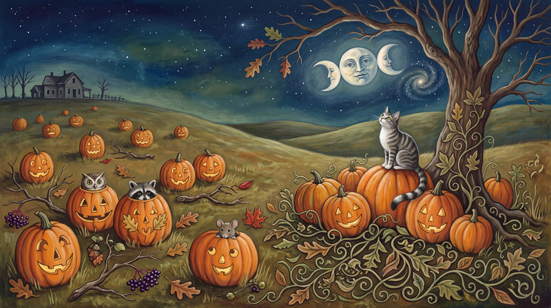 Pumpkin Field Cat Moon and Haunted House Halloween Wallpaper Mural - image 2