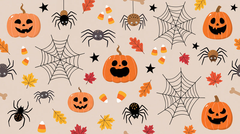 Pumpkins Spiders Webs and Candy Corn Halloween Wallpaper Mural - image 2