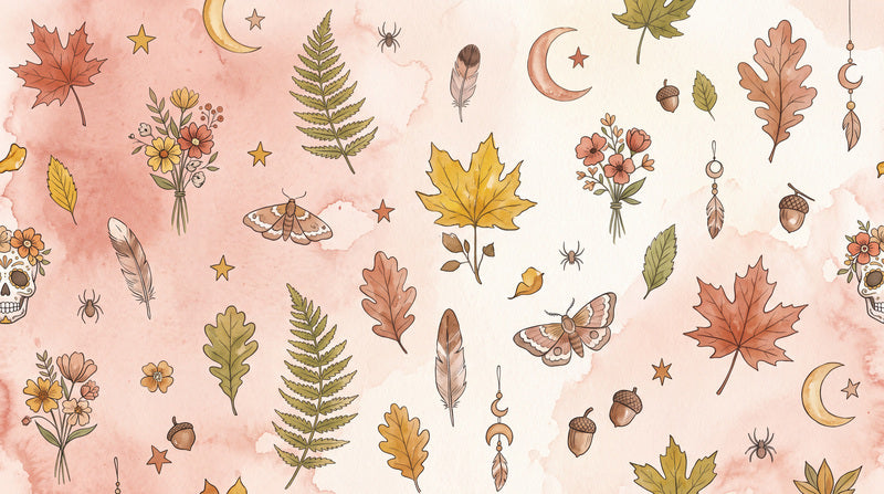 Autumn Leaves Ferns Moths and Celestial Charms Halloween Wallpaper Mural - image 2