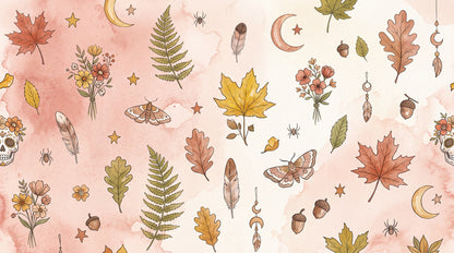 Autumn Leaves Ferns Moths and Celestial Charms Halloween Wallpaper Mural - image 2