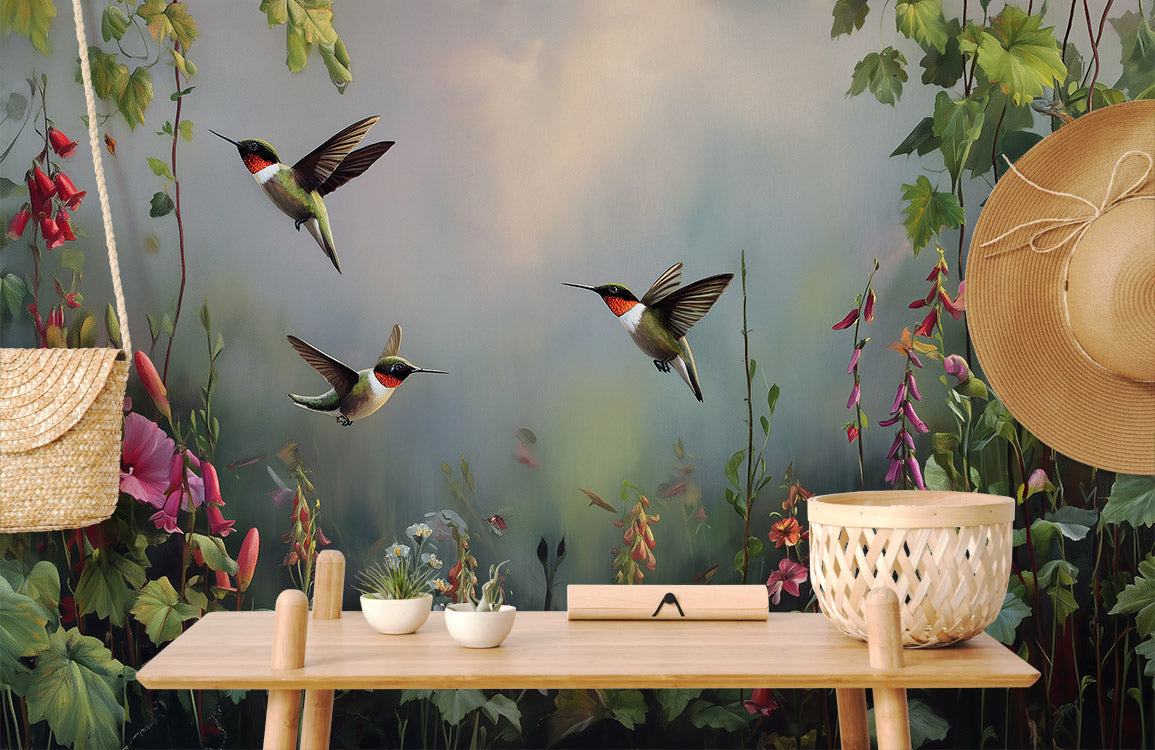 Hummingbird Garden Whisper Mural Wallpaper
