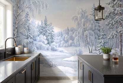 Frost Ice Winter Forest Wallpaper Mural room scene