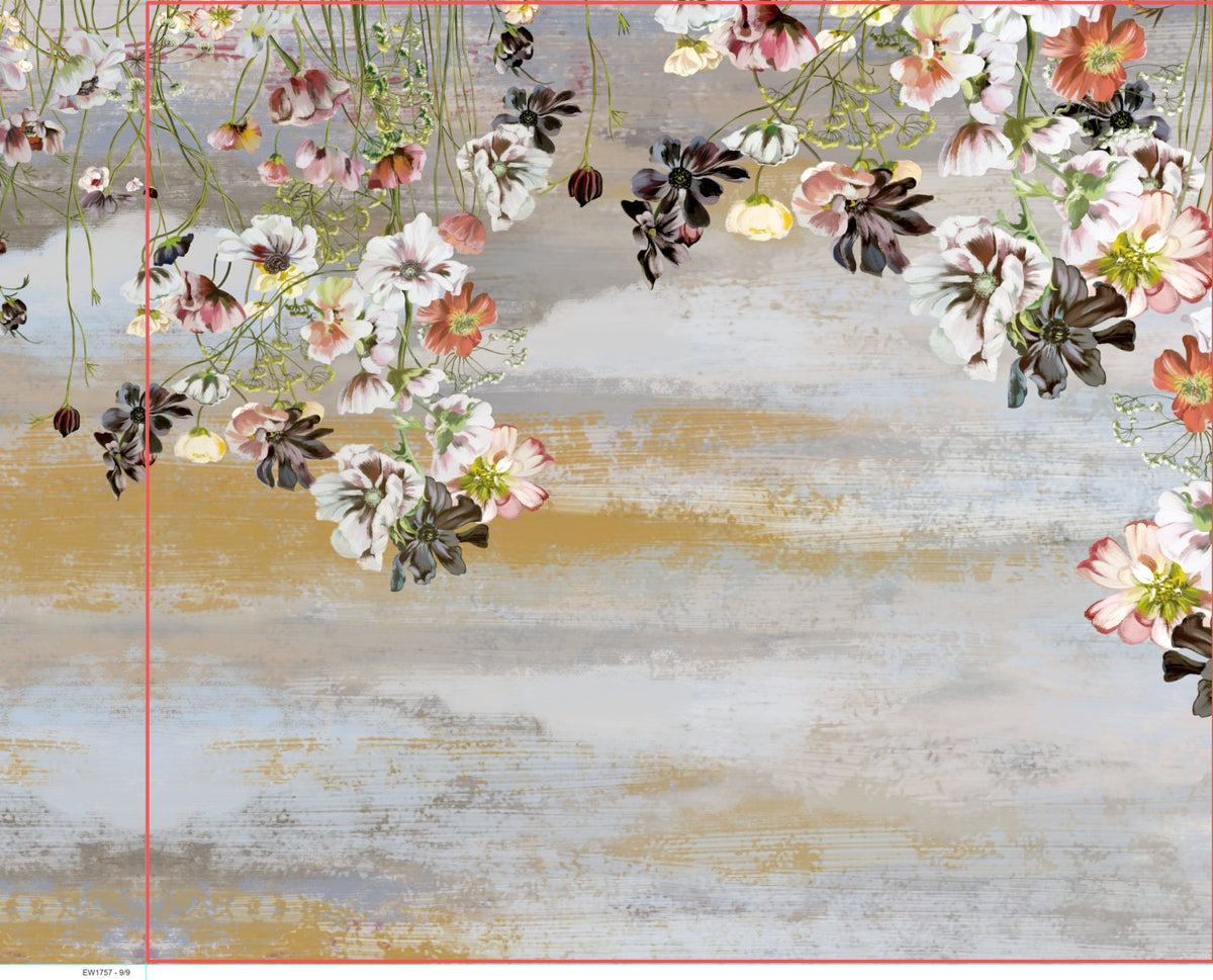 Custom Vintage Floral Gold Brushed Mural Wallpaper