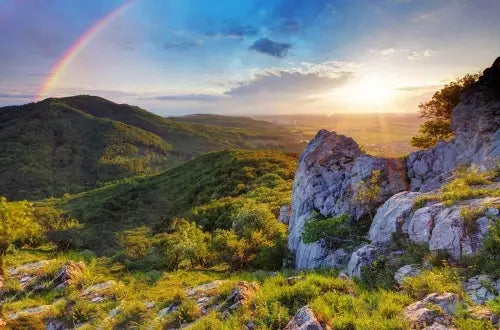 Papier Peint Panoramique Montagne et Arc-en-ciel