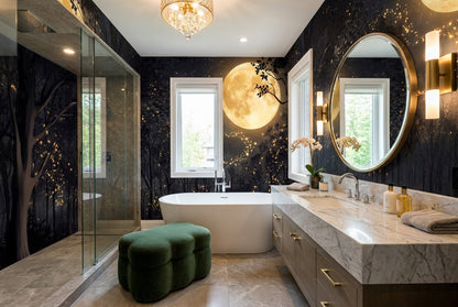 Golden Firefly Full Moon Forest Wallpaper Mural interior scene