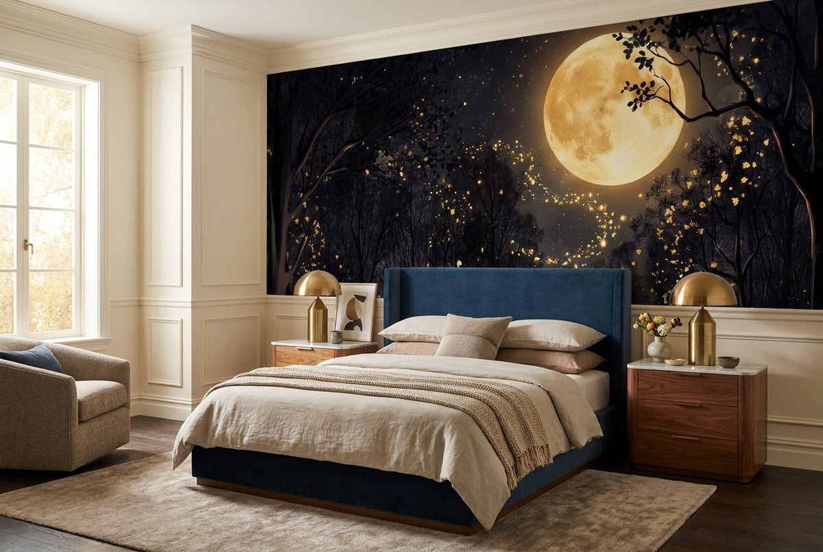 Golden Firefly Full Moon Forest Wallpaper Mural interior scene