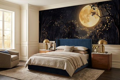 Golden Firefly Full Moon Forest Wallpaper Mural interior scene