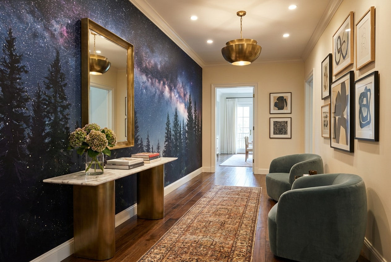 Starry Milky Way Pine Forest Wallpaper Mural interior scene