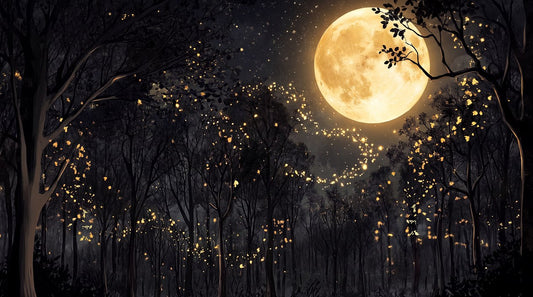 Golden Firefly Full Moon Forest Wallpaper Mural pattern artwork